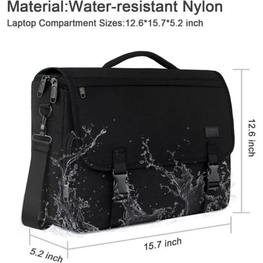Mens Laptop Messenger Bag 15.6 Inch Water Resistant Work School Briefcase